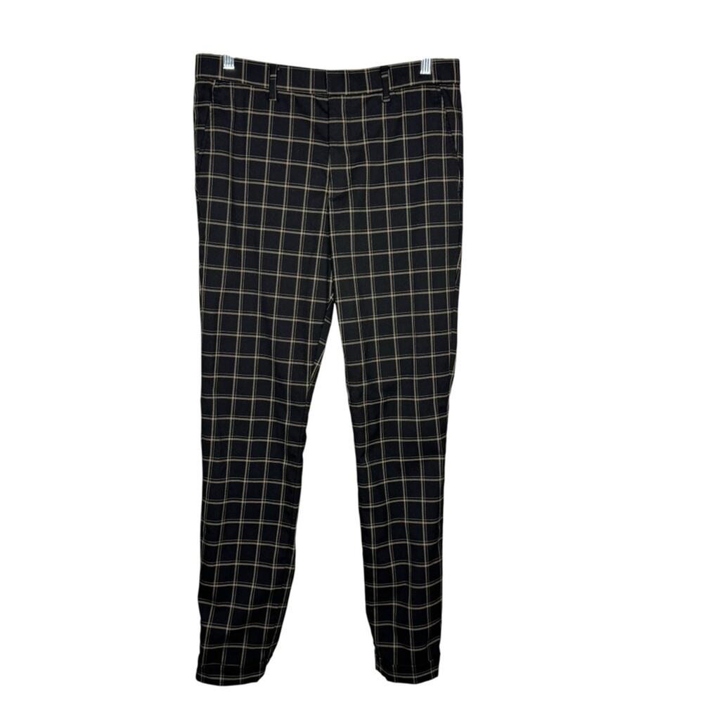 H&M / black tan check plaid skinny fit tapered trouser dress pants / 29